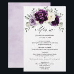 Eggplant Lila Plum Ivory Floral Wedding Menu<br><div class="desc">Das elegante Blumenmenü im Hochzeitsommer bietet ein Blumenstrauß von Rose in Aquarelltönen in lila Pflaumen,  Champagner Elfenbein und Salbei ,  üppige grüne botanische Eukalyptus-Blätter. Weitere passende Designs und Variationen finden Sie in meinem "Blitzweddingpaperie" Shop. Und zögern Sie nicht,  mich für weitere Anpassungen oder Match-Artikel zu kontaktieren.</div>