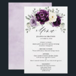 Eggplant Lila Plum Ivory Floral Wedding Menu<br><div class="desc">Das elegante Blumenmenü im Hochzeitsommer bietet ein Blumenstrauß von Rose in Aquarelltönen in lila Pflaumen,  Champagner Elfenbein und Salbei ,  üppige grüne botanische Eukalyptus-Blätter. Weitere passende Designs und Variationen finden Sie in meinem "Blitzweddingpaperie" Shop. Und zögern Sie nicht,  mich für weitere Anpassungen oder Match-Artikel zu kontaktieren.</div>