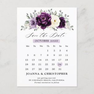 Eggplant Lila Plum Ivory Save the Date weiß Postkarte