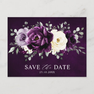 Eggplant Lila Plum Ivory Save the Date weiß     Postkarte