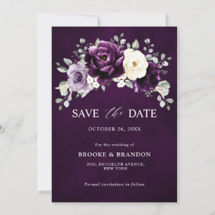 Eggplant Lila Plum Ivory White Floral Wedding Sa Save The Date