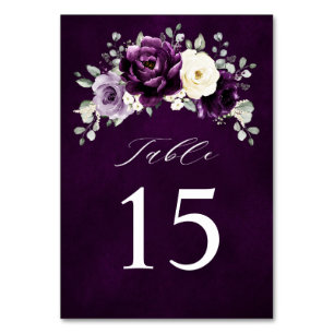 Eggplant Lila Plum Ivory White Floral Wedding Ta Tischnummer