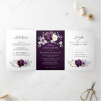 Eggplant Lila Plum Ivory White Floral Wedding Tr