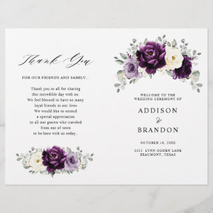 Eggplant Lila Plum Ivory White Wedding Program