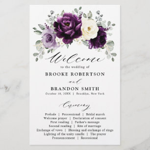 Eggplant Lila Plum Ivory White Wedding Program