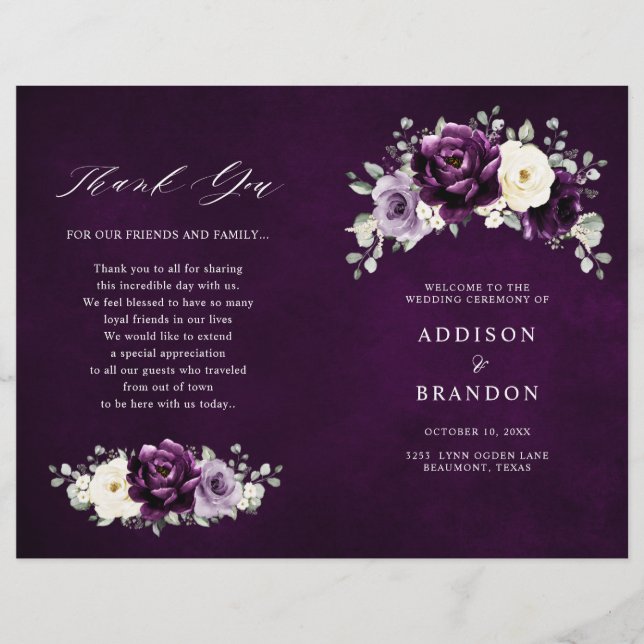 Eggplant Lila Plum Ivory White Wedding Program (Vorderseite)