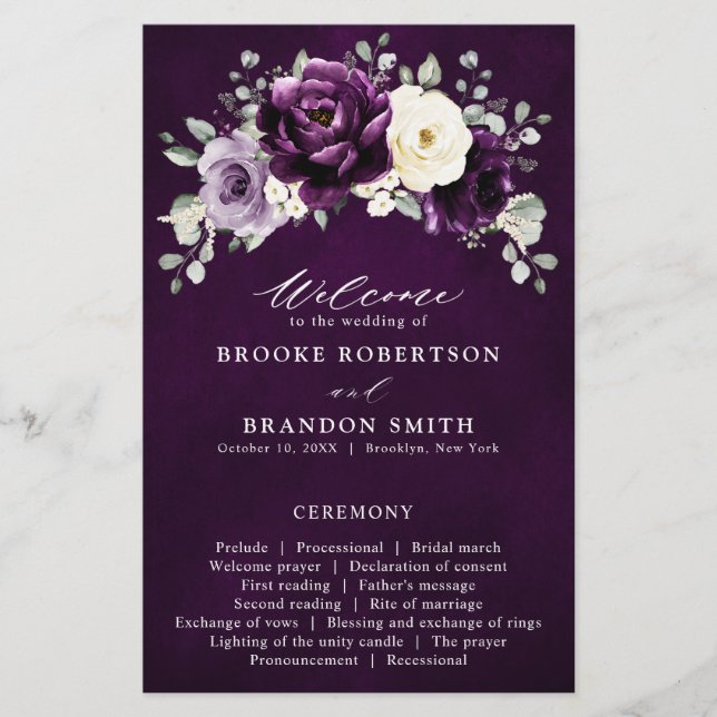 Eggplant Lila Plum Ivory White Wedding Program (Vorderseite)