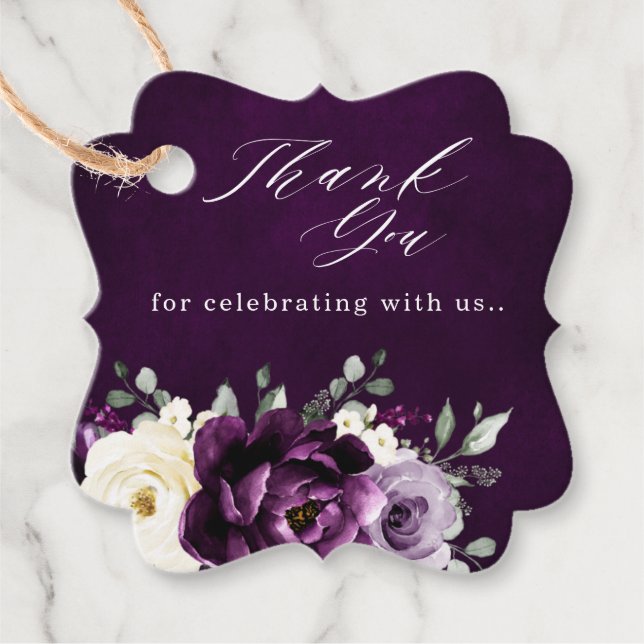 Eggplant Lila Plum Ivory White Wedding Vielen Dank Geschenkanhänger (Vorderseite)