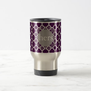 Eggplant Lila Quatrefolienmuster Monogramm Reisebecher