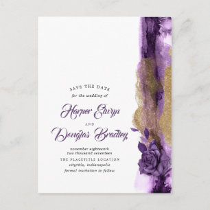 Eggplant Lila- und Gold-Glitzer Save the Date Ankündigungspostkarte