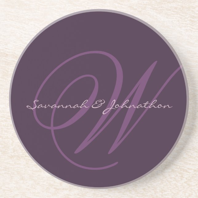 Eggplant Monogram Wedding Anniversary Untersetzer (Vorne)