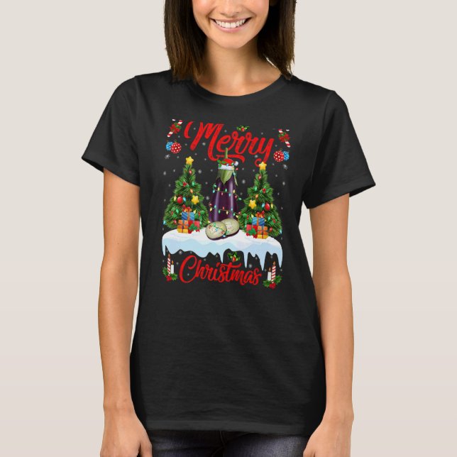 Eggplant Obstlichter Weihnachten T-Shirt (Vorderseite)