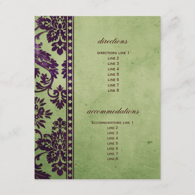 Eggplant & Olive Damask HochzeitsInsert Begleitkarte (Vorderseite)
