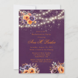 Eggplant Orange Floral Lights Junggeselinnen-Absch Einladung