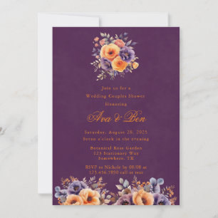 Eggplant Orange Floral Wedding Couples Dusche Einladung