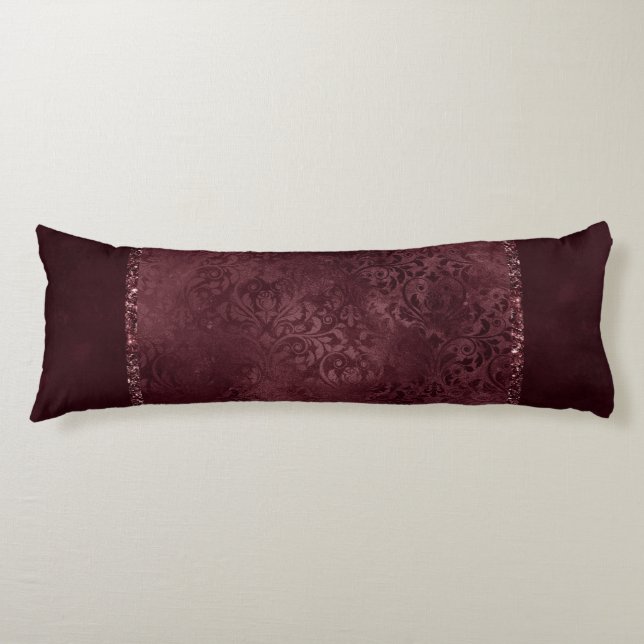 Eggplant Romance| Lila Satin Grunge Rose Damask Seitenschläferkissen (Vorderseite)