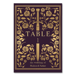 Eggplant Royal Medieval Sword Wedding Tischnummer
