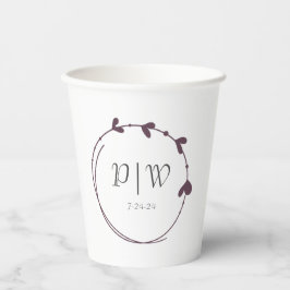 Eggplant Simple Heart Wreath Monogram Wedding Pappbecher