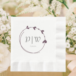 Eggplant Simple Heart Wreath Monogram Wedding Serviette