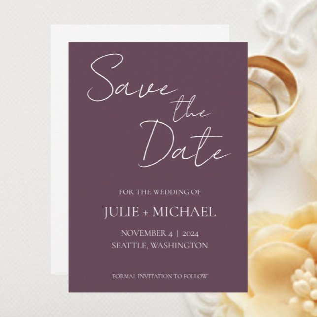 Eggplant Simple Style Wedding Save The Date (In Situ Wedding)