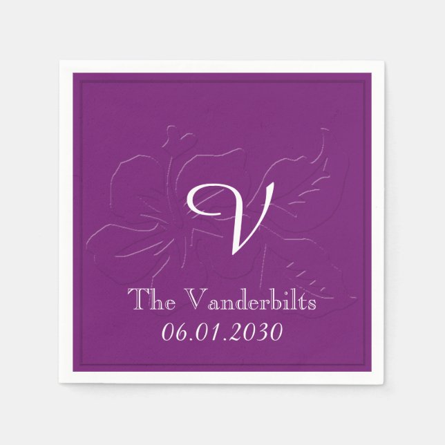 Eggplant Tone auf Tone Monogram Wedding Serviette (Vorderseite)
