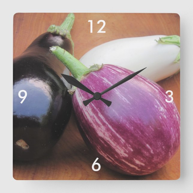 Eggplant Veggie Wall Clock Quadratische Wanduhr (Vorderseite)