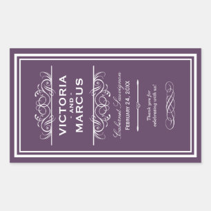 Eggplant Wedding Wine Bottle Monogram Bevorzugung Rechteckiger Aufkleber