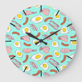 Eggs Bacon Sausages Küche Frühstück Muster Große Wanduhr