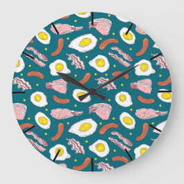 Eggs Bacon Würstchen Küche Frühstück Bar Große Wanduhr