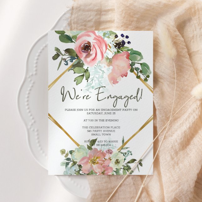 Eggshell and Blush Floral Engagement Party Einladung (Von Creator hochgeladen)