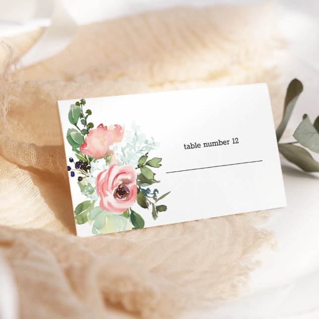 Eggshell and Blush Floral Wedding Escort Card Platzkarte (Von Creator hochgeladen)