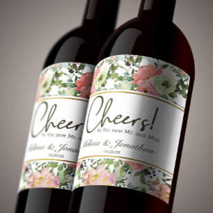 Eggshell and Blush Floral Wedding Wine Label Weinetikett