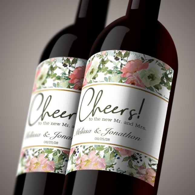 Eggshell and Blush Floral Wedding Wine Label Weinetikett (Von Creator hochgeladen)