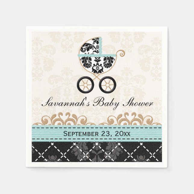 Eggshell Blue Damask Babydusche Serviette (Vorderseite)