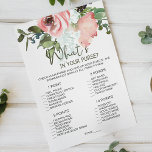 Eggshell Blush Floral Game, was in Ihrer Tasche is Flyer<br><div class="desc">Was ist in deinem Brautparty Purse? Elegante Aquarelltöne und Blush Floral. In unserem Zazzle-Shop finden Sie passende Artikel,  um Ihre Veranstaltungskollektion abzuschließen!</div>