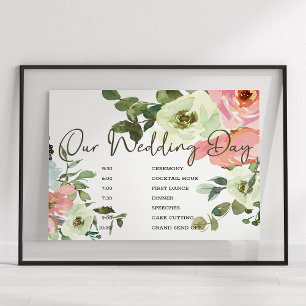 Eggshell Blush Pink Floral Wedding Schedule Sign Poster