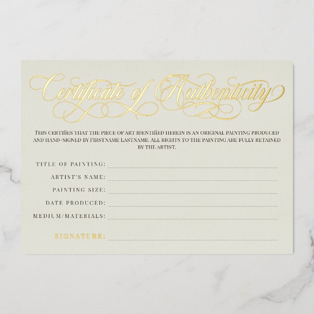 Eggshell Gold Wirbel Echtheitszertifikat Folieneinladung (Vorderseite)