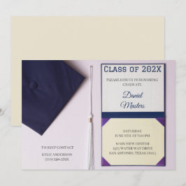 Eggshell/Navy Blue Graduation Einladung
