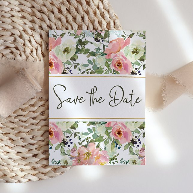 Eggshell und Blush Floral Save the Date (Von Creator hochgeladen)