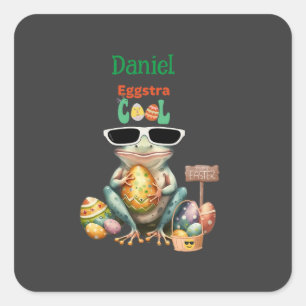 Eggstra Cool Frog mit Sonnenbrille Osterfeiertag Quadratischer Aufkleber
