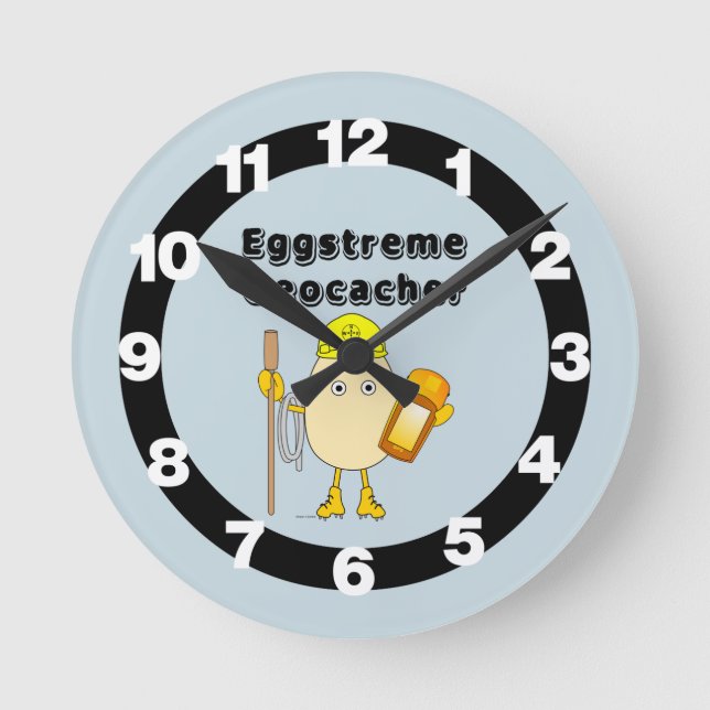 Eggstreme Geocaching Runde Wanduhr (Vorderseite)