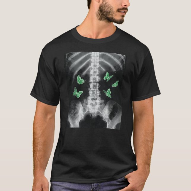 Egirl Xray Skeleton Green Butterfly Harajuku Dark  T-Shirt (Vorderseite)