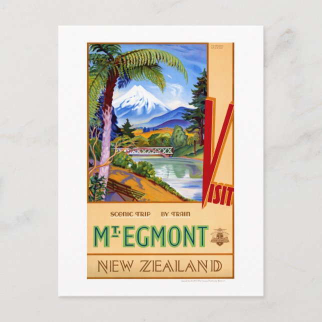 Egmont New Zealand Vintage Travel Poster Postkarte (Vorderseite)