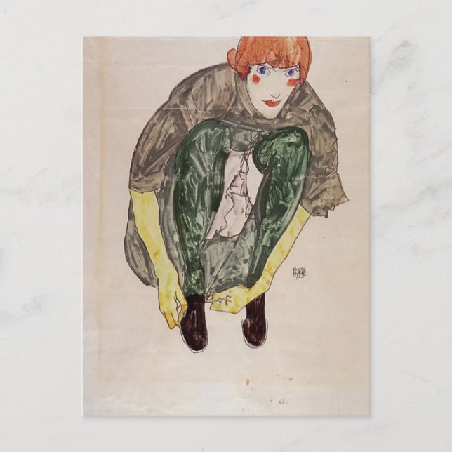 Egon Schiele- Crouching Figure (Valerie Neuzil) Postkarte (Vorderseite)