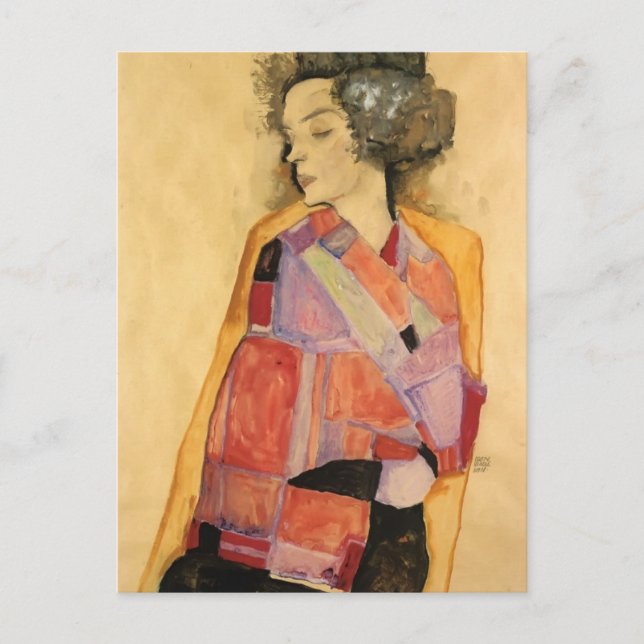 Egon Schiele - Der Daydreamer (Gerti Schiele) Postkarte (Vorderseite)