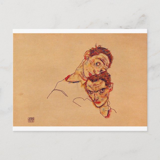 Egon Schiele - Doppeltes Selbstportrait Postkarte (Vorderseite)