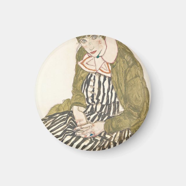 Egon Schiele Edith mit gestreiftem Kleid Magnet (Vorne)