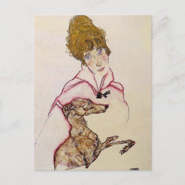 Egon Schiele - Frau mit Greyhound (Edith Schiele) Postkarte (Vorderseite)