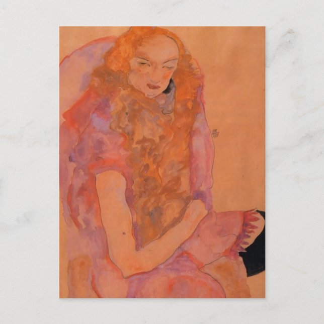 Egon Schiele - Frau mit langem Haar Postkarte (Vorderseite)