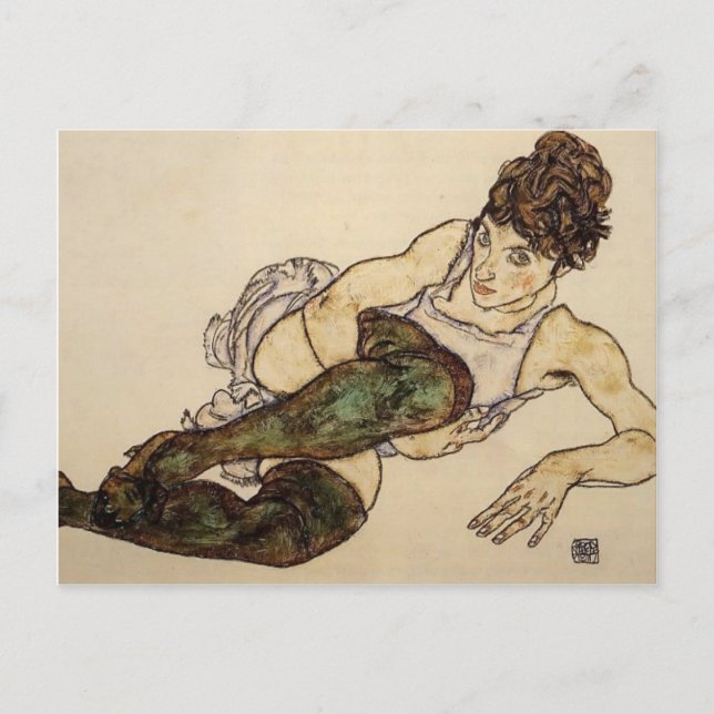 Egon Schiele - Frauen mit grünen Strümpfen neu bel Postkarte (Vorderseite)